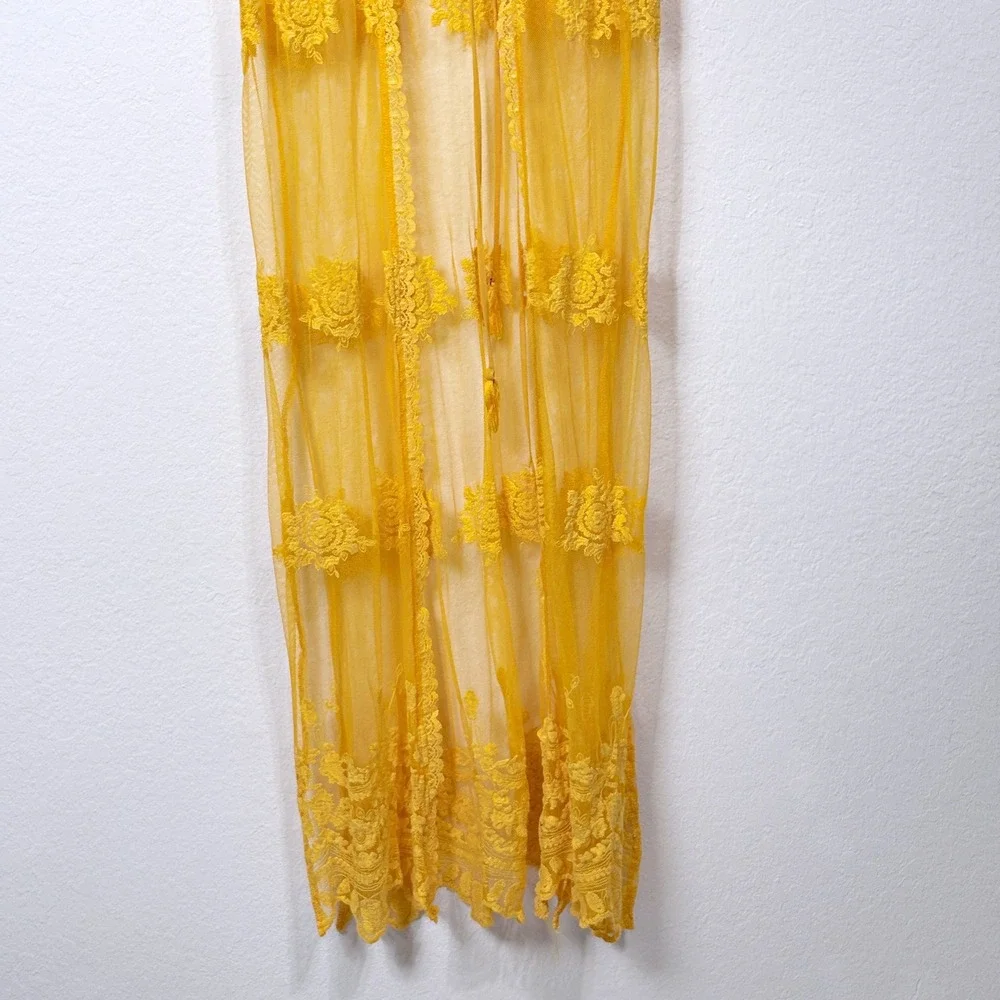 Aqua Sheer Lace Maxi Cardigan Boho Whimsigoth Coquette Festival‎ Yellow Women M